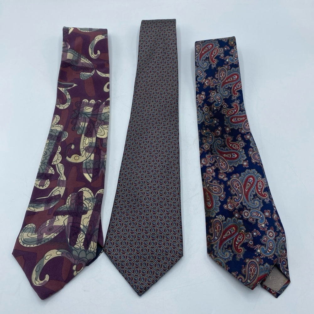 CHRISTIAN DIOR Monsieur USA Men's 100% Silk Necktie Abstract Paisley Lot 3 Ties